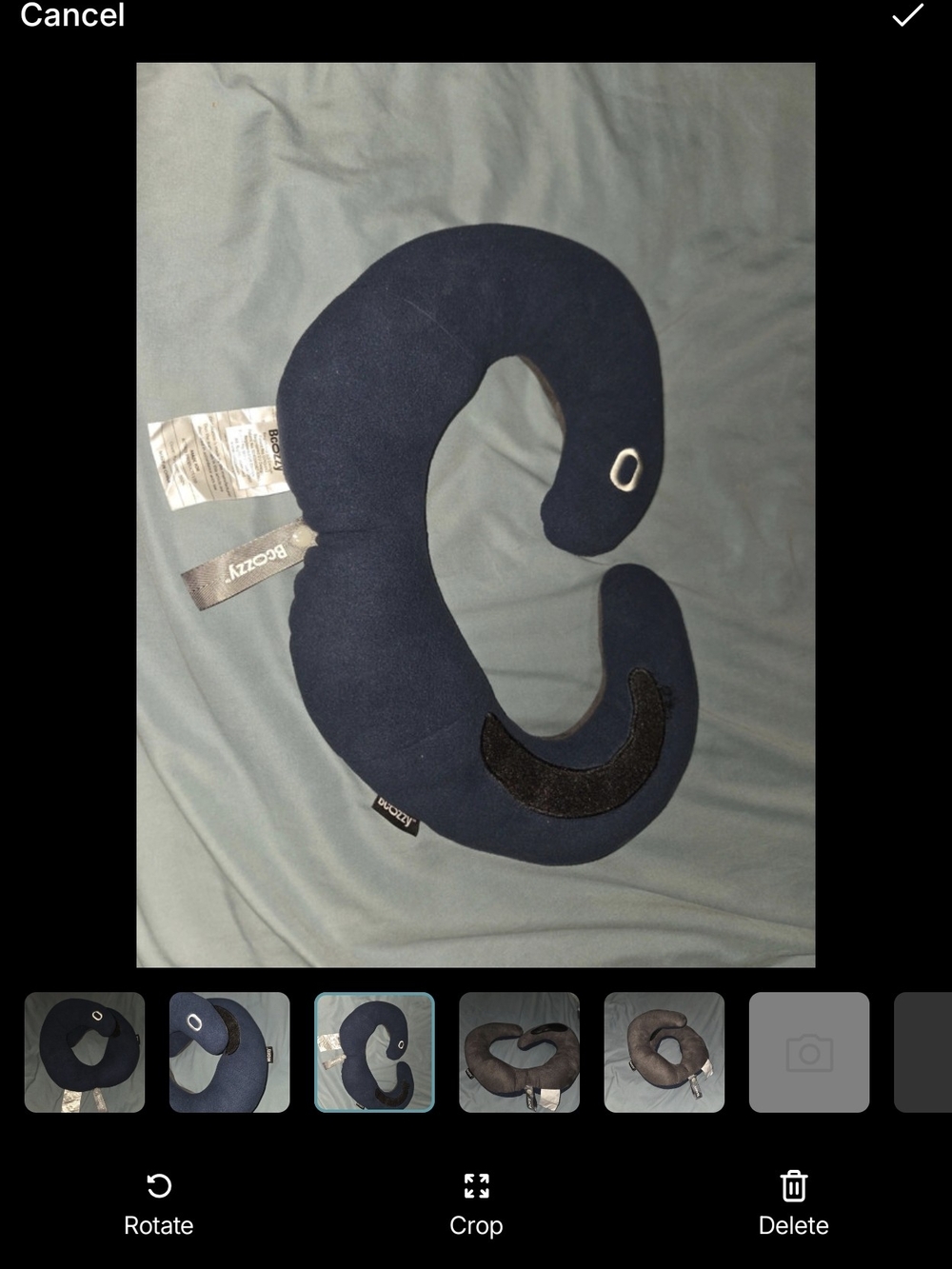 Navy Memory Foam Travel Neck Pillow with Secure Strap